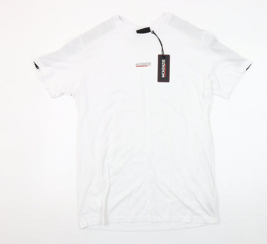 McKenzie Men's White Regular Fit Short Sleeve Crew Neck Cotton T-Shirt M