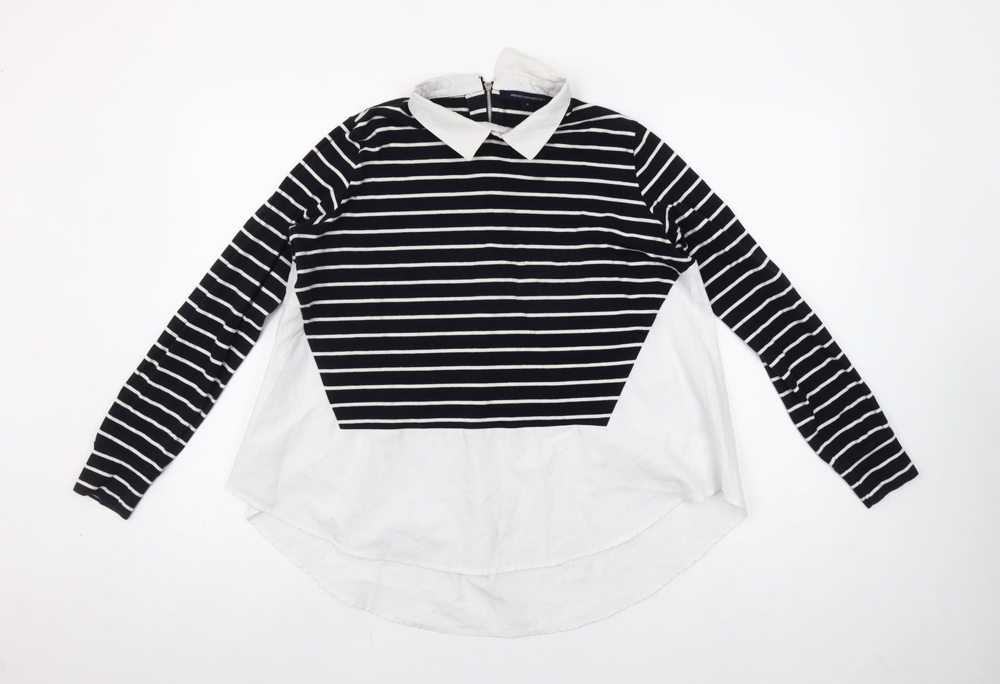 French Connection Women’s Black Striped Collared Blouse Size S