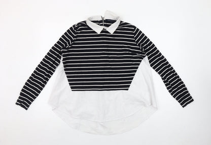French Connection Women’s Black Striped Collared Blouse Size S