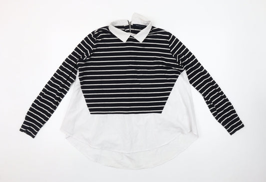 French Connection Women’s Black Striped Collared Blouse Size S