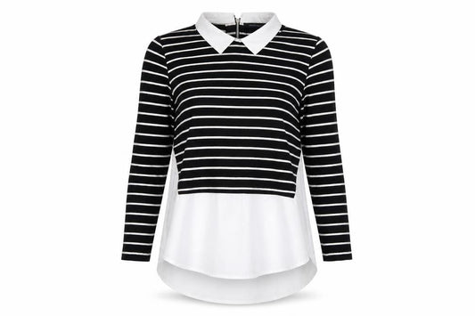 French Connection Women’s Black Striped Collared Blouse Size S