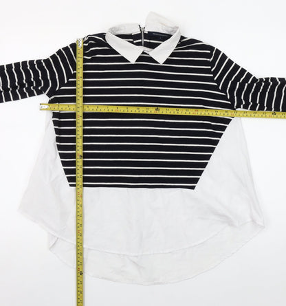French Connection Women’s Black Striped Collared Blouse Size S