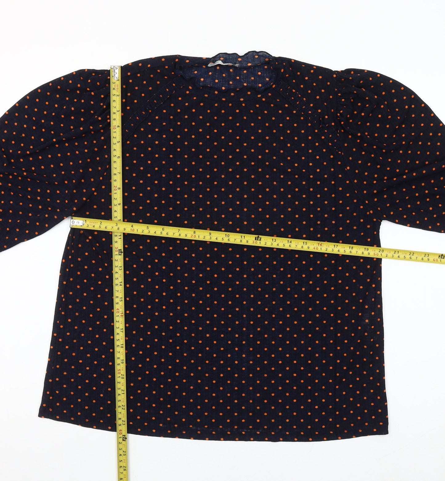 Zara Woman Blue Polka Dot Puff Sleeve Blouse Size S