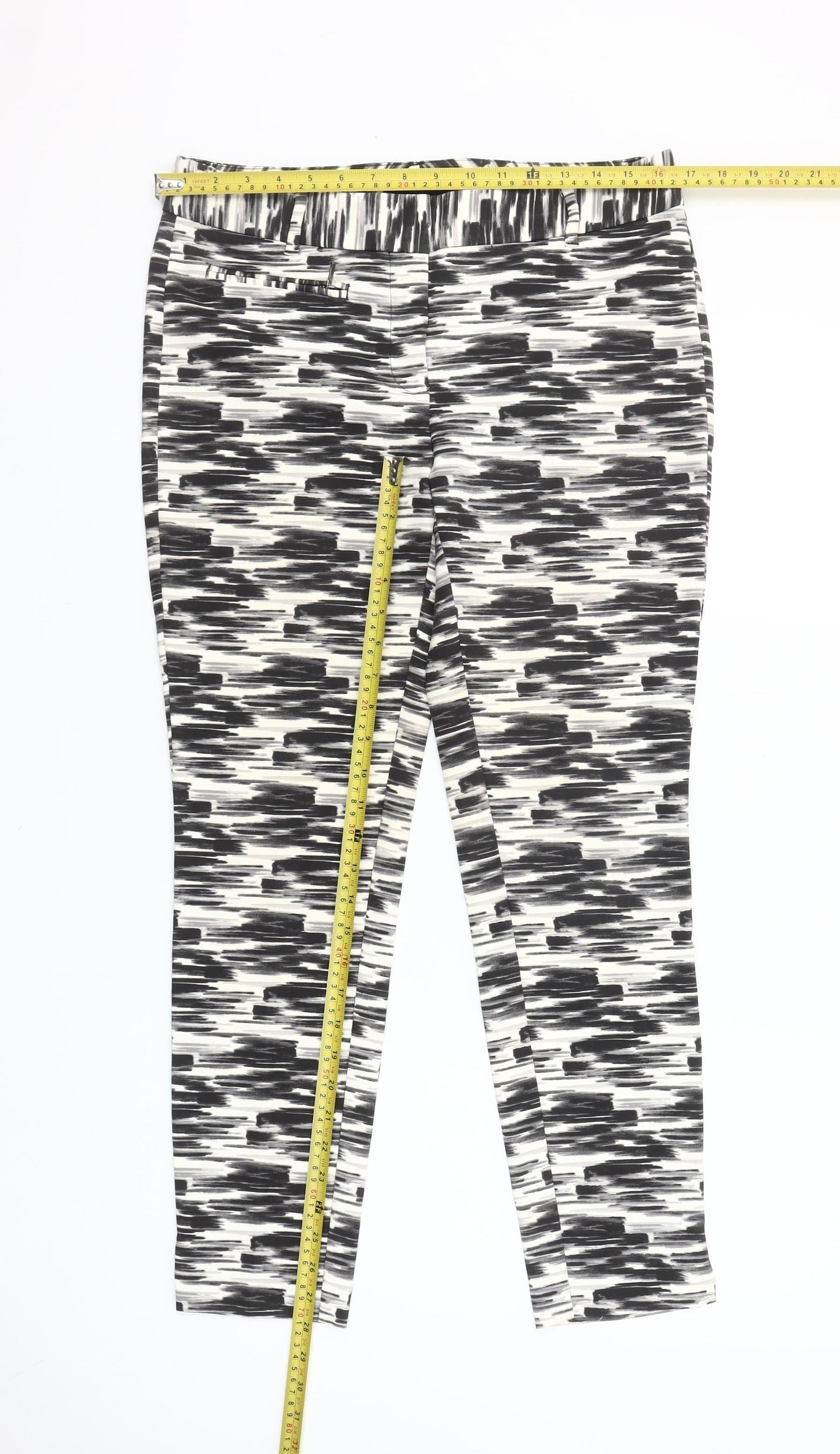 Next Women’s Black Geometric Slim Fit Stretch Trousers Size 10