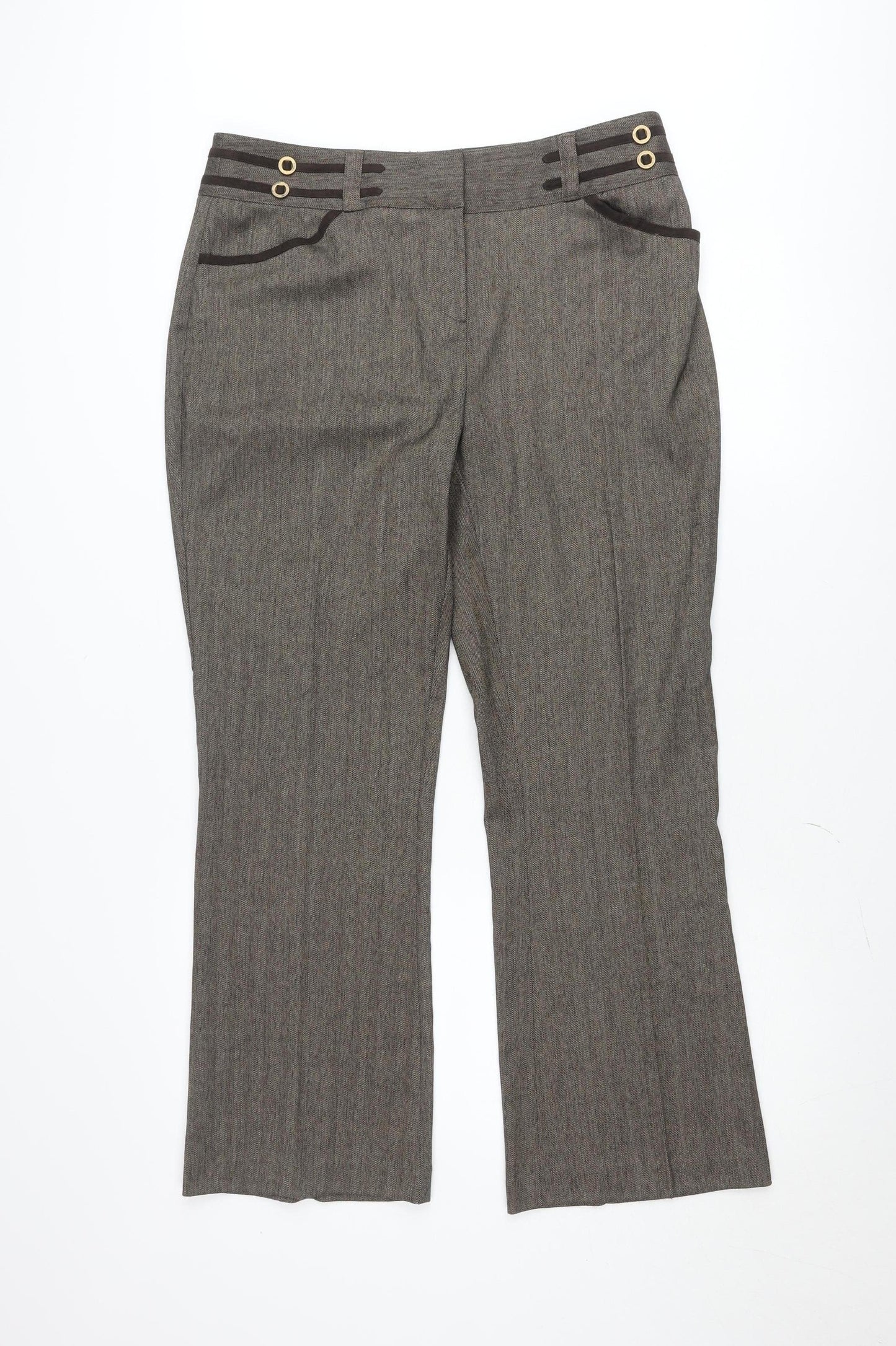 Marks and Spencer Per Una Brown Straight Leg Trousers Women's Size 14 Regular Fit Workwear