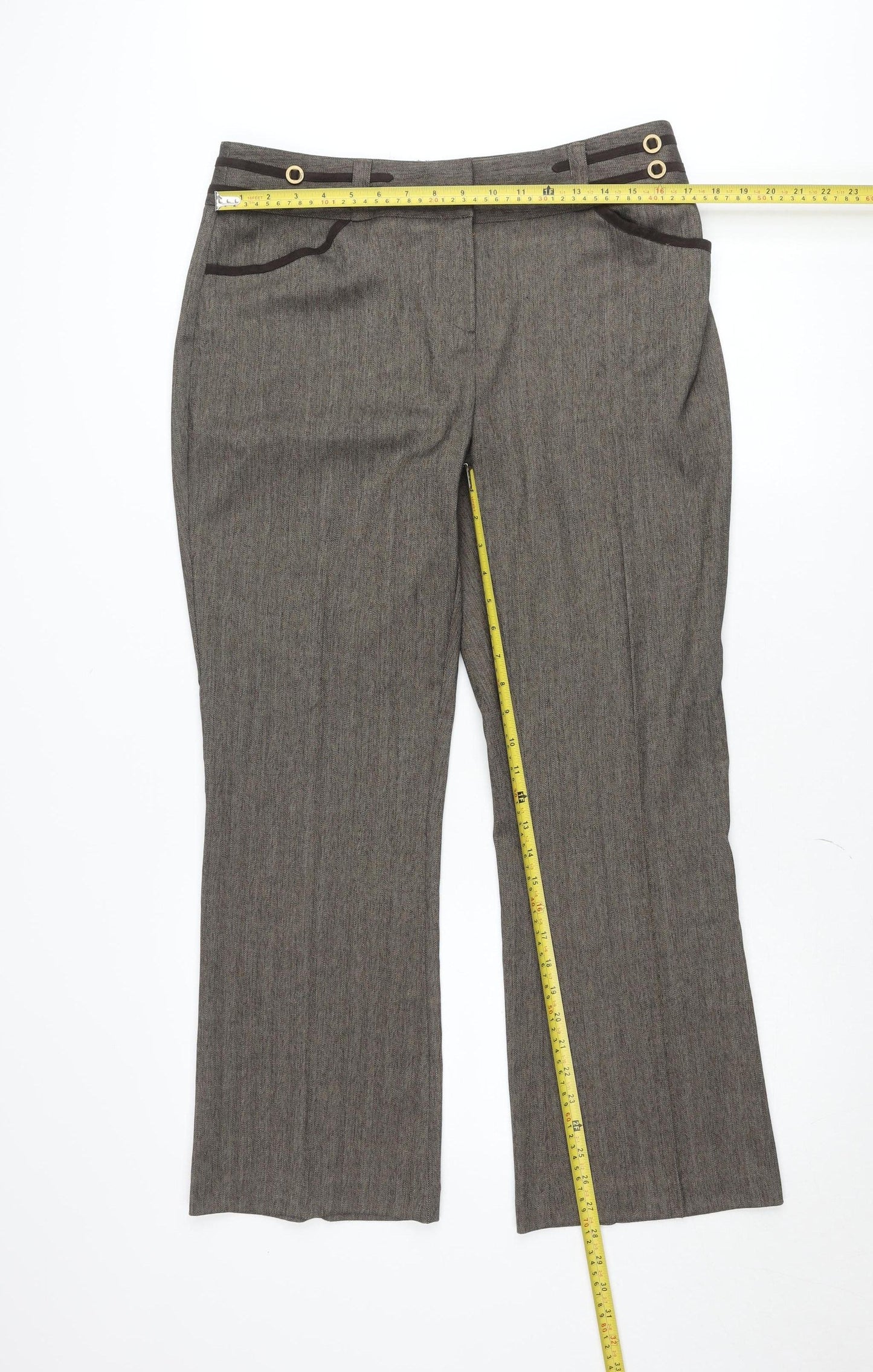 Marks and Spencer Per Una Brown Straight Leg Trousers Women's Size 14 Regular Fit Workwear
