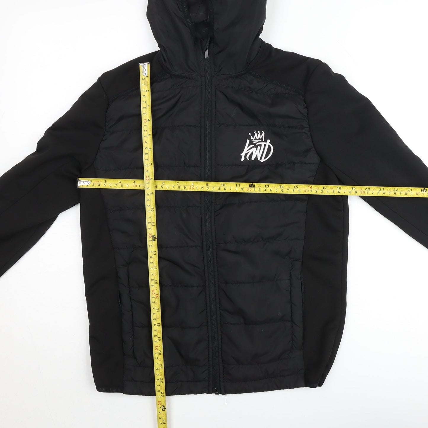 KWD Boys Black Hooded Puffer Jacket S Zip Up Quilted Lined Winter Coat