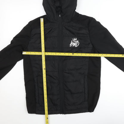 KWD Boys Black Hooded Puffer Jacket S Zip Up Quilted Lined Winter Coat