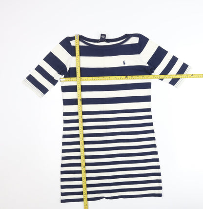 Ralph Lauren Women Blue Striped Cotton T-Shirt Dress Size L 12-14