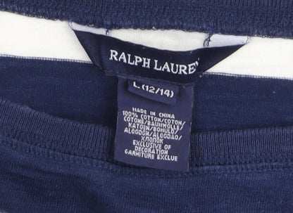 Ralph Lauren Women Blue Striped Cotton T-Shirt Dress Size L 12-14