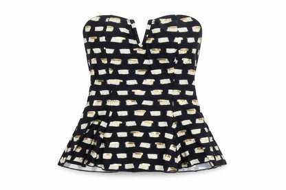 Monsoon Women Blue Geometric Strapless Tankini Top Size 10