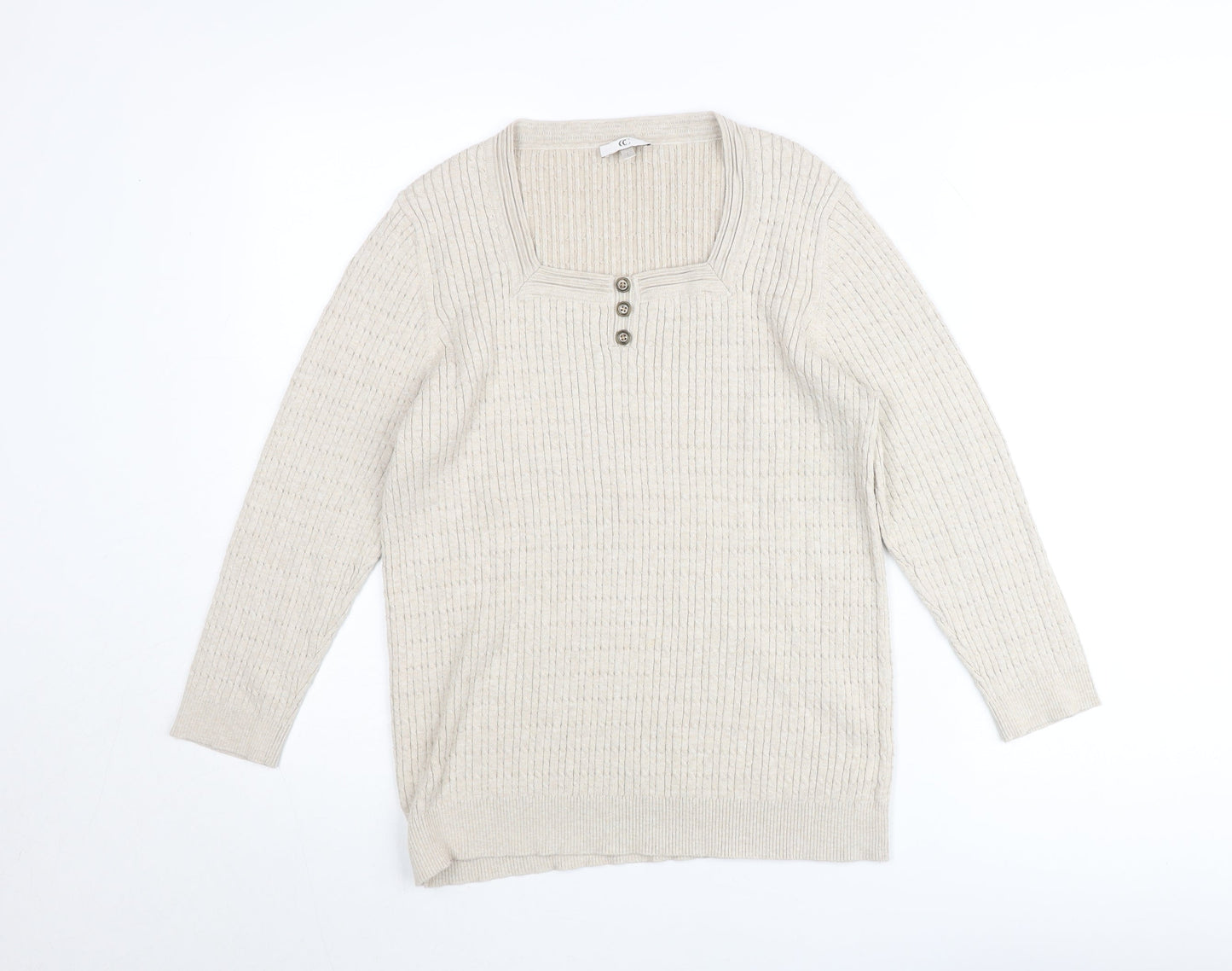 CC Womens Beige Cotton Blend Henley Jumper Size L