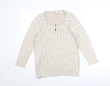 CC Womens Beige Cotton Blend Henley Jumper Size L