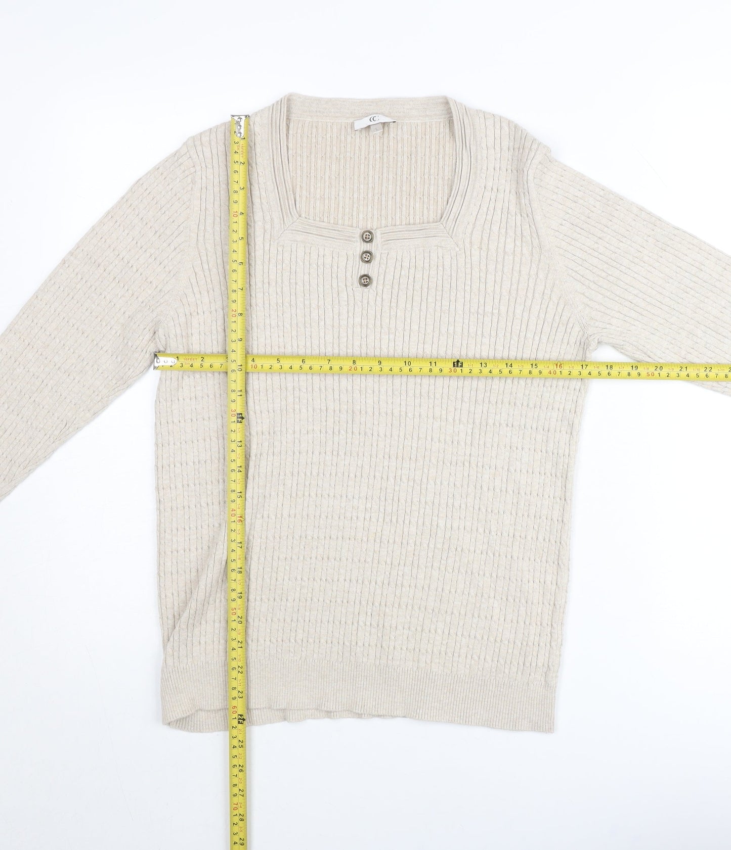 CC Womens Beige Cotton Blend Henley Jumper Size L