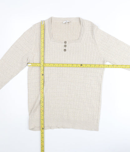 CC Womens Beige Cotton Blend Henley Jumper Size L