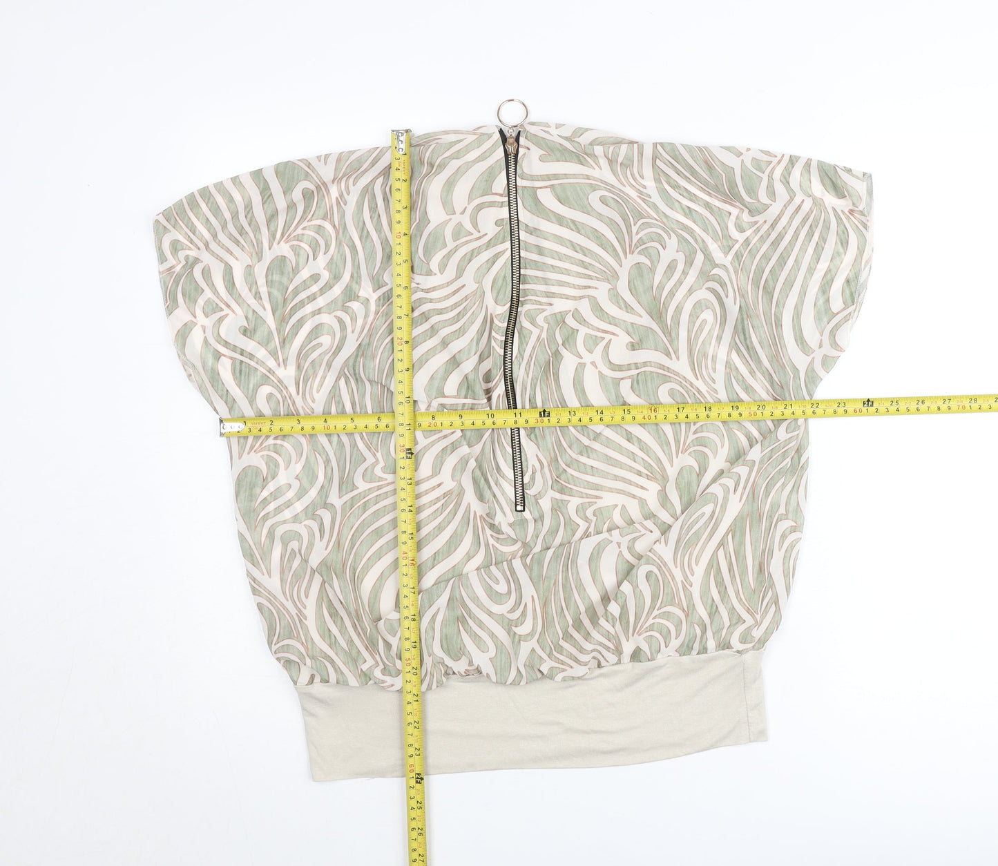 Pala D’Oro Women’s Beige Geometric Zip Tunic Blouse Size L