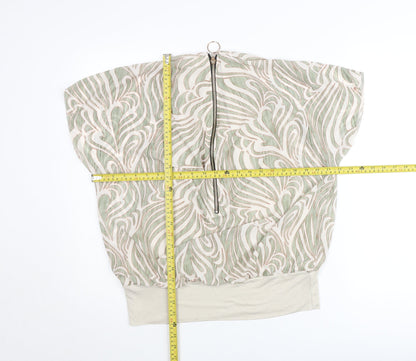 Pala D’Oro Women’s Beige Geometric Zip Tunic Blouse Size L