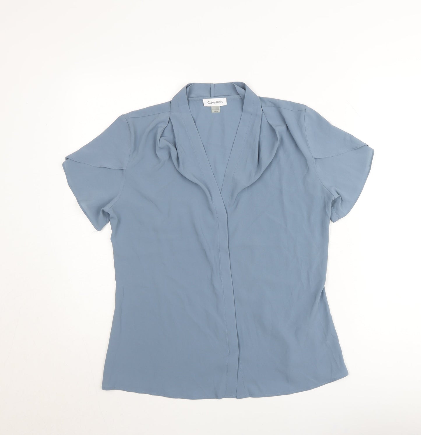 Calvin Klein Women Blue M Short Sleeve V-Neck Blouse