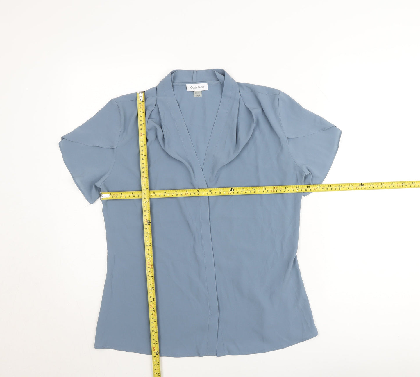 Calvin Klein Women Blue M Short Sleeve V-Neck Blouse