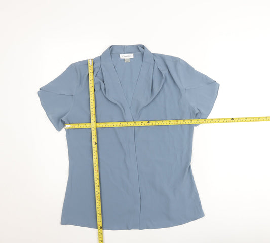 Calvin Klein Women Blue M Short Sleeve V-Neck Blouse