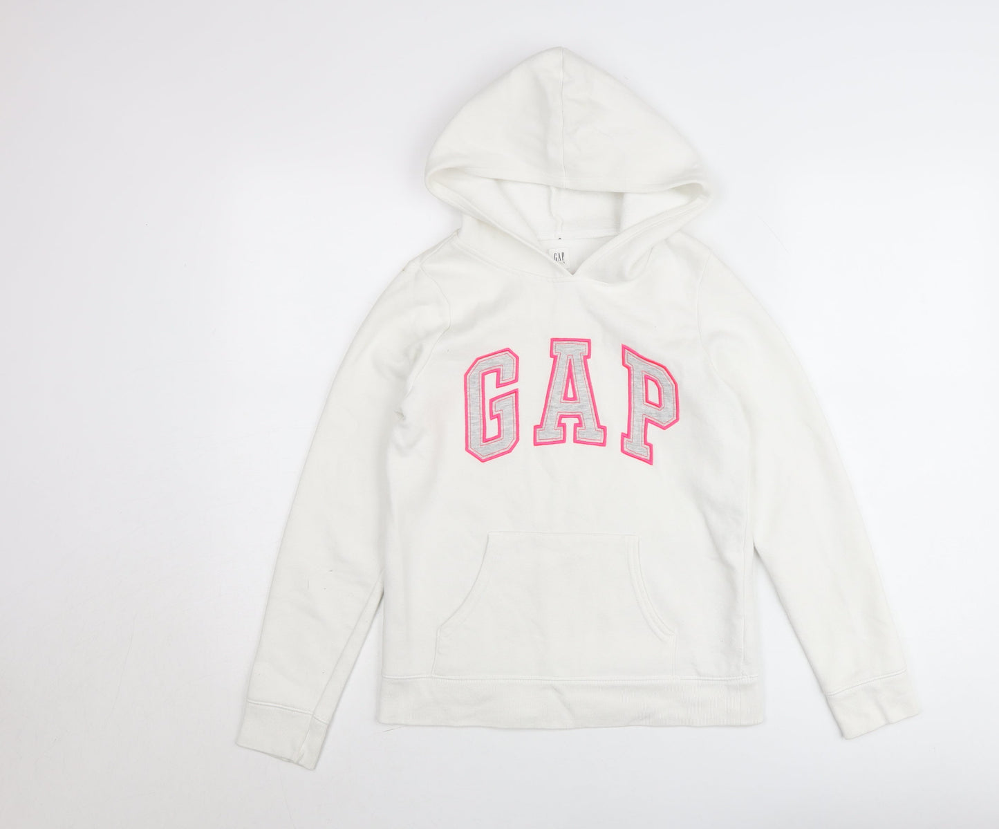 GAP Kids Girls White Logo Pullover Hoodie Size 14-16 Years Fleece