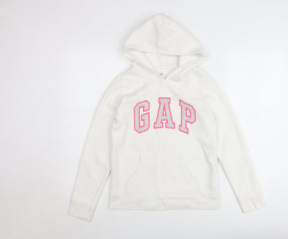 GAP Kids Girls White Logo Pullover Hoodie Size 14-16 Years Fleece