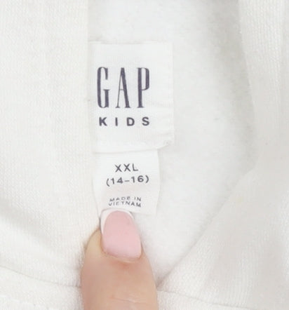 GAP Kids Girls White Logo Pullover Hoodie Size 14-16 Years Fleece