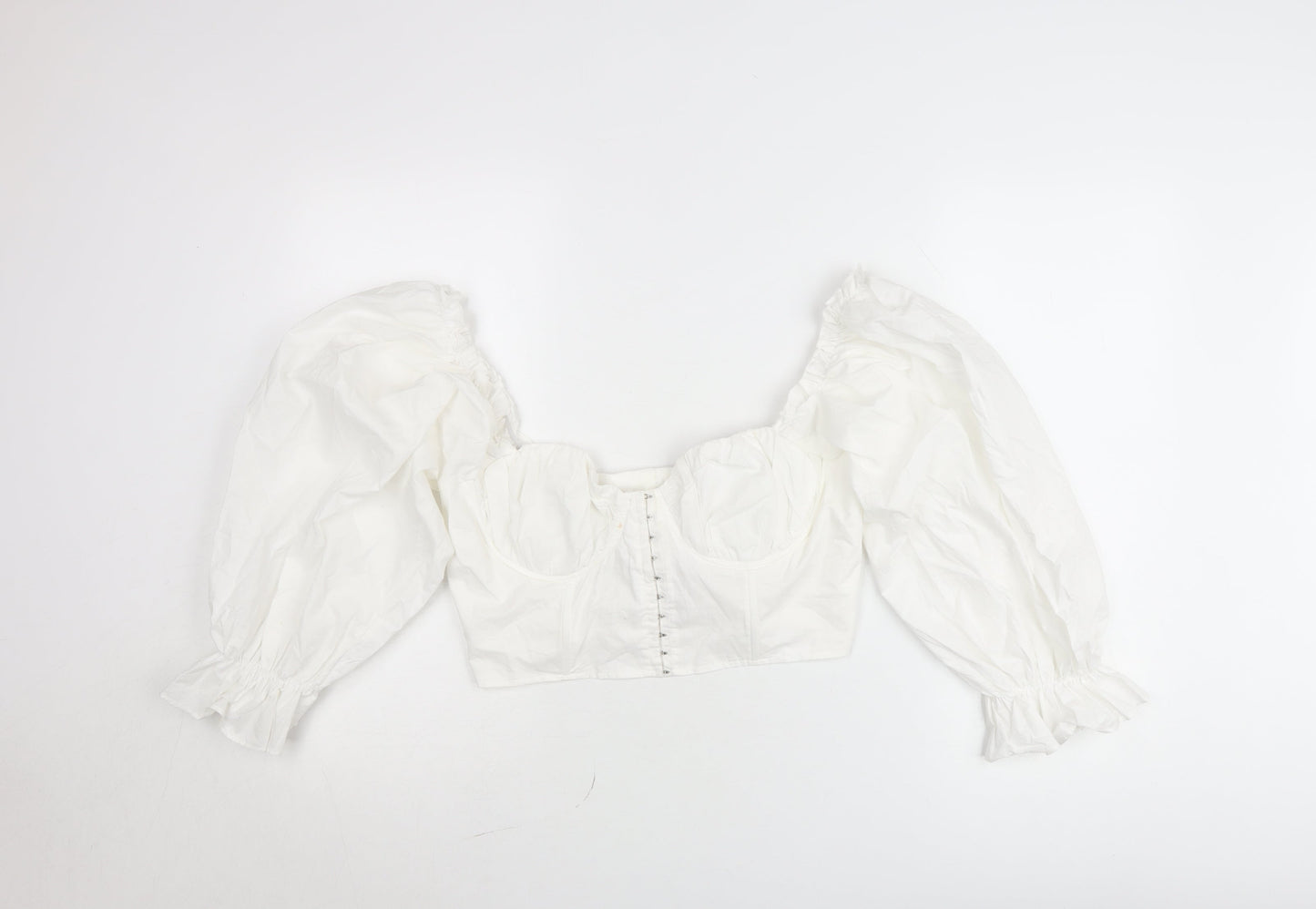 Boohoo Women’s White Cropped Puff Sleeve Blouse UK 14