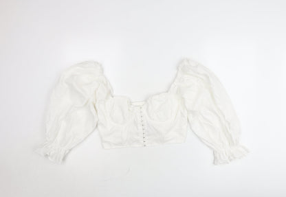 Boohoo Women’s White Cropped Puff Sleeve Blouse UK 14