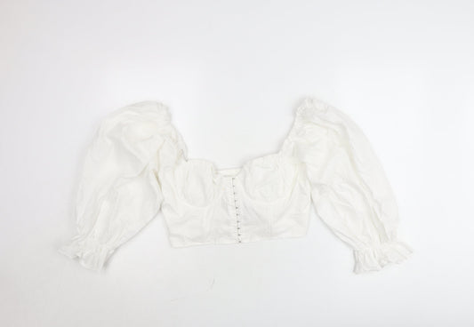 Boohoo Women’s White Cropped Puff Sleeve Blouse UK 14