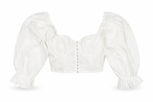 Boohoo Women’s White Cropped Puff Sleeve Blouse UK 14