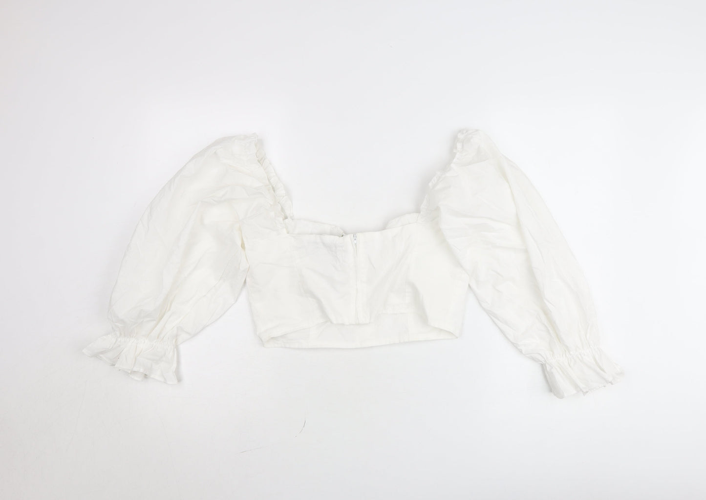 Boohoo Women’s White Cropped Puff Sleeve Blouse UK 14