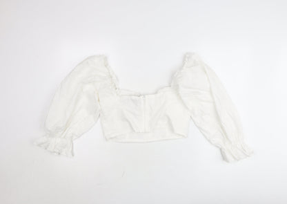 Boohoo Women’s White Cropped Puff Sleeve Blouse UK 14
