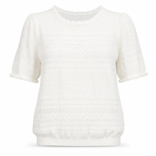Front view of Gallery Women’s White Knit Short Sleeve Blouse, size L