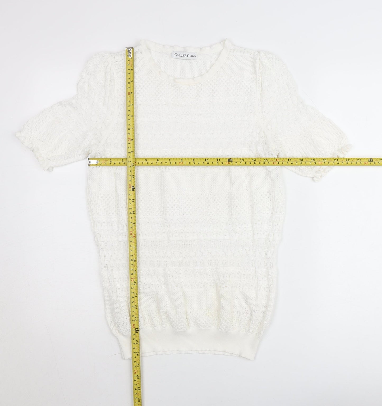Gallery Women’s White Knit Short Sleeve Blouse Size L
