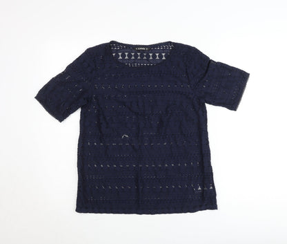 Dunnes Women Navy Blue Lace Short Sleeve Blouse Size 10