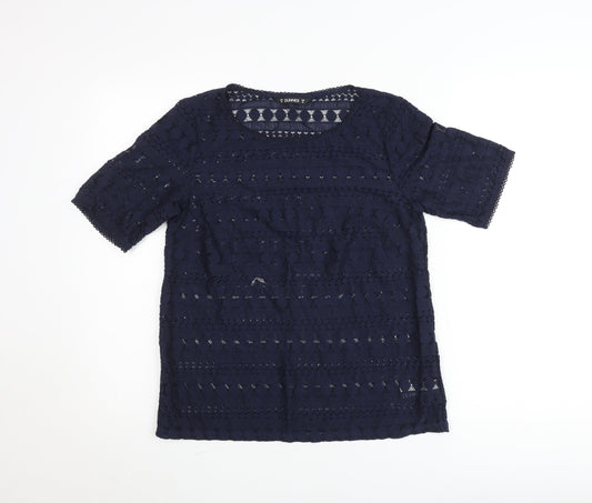 Dunnes Women Navy Blue Lace Short Sleeve Blouse Size 10