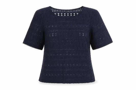Dunnes Women Navy Blue Lace Short Sleeve Blouse Size 10