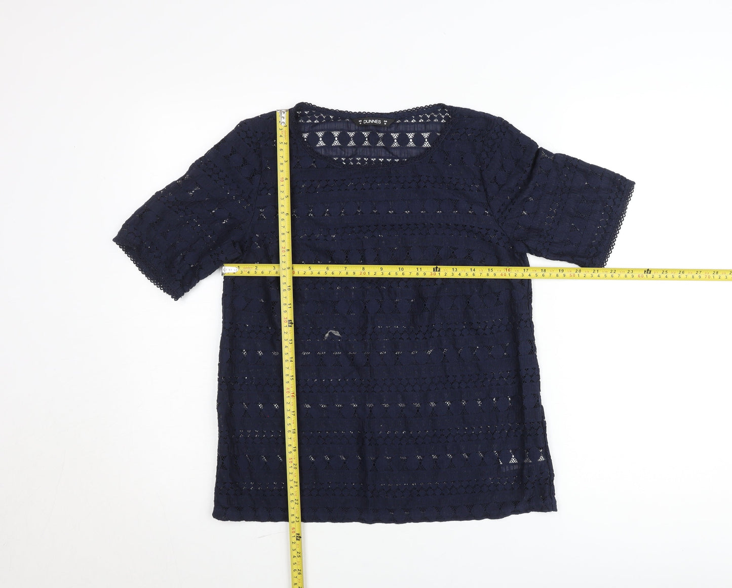 Dunnes Women Navy Blue Lace Short Sleeve Blouse Size 10
