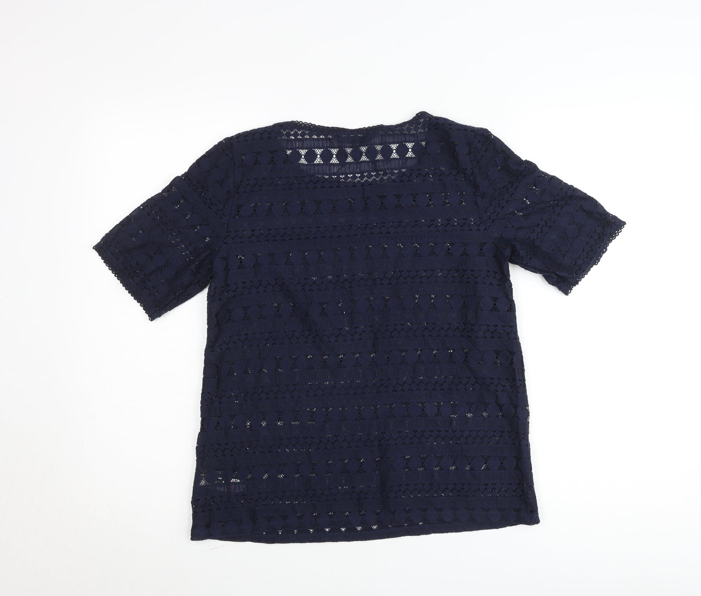 Dunnes Women Navy Blue Lace Short Sleeve Blouse Size 10