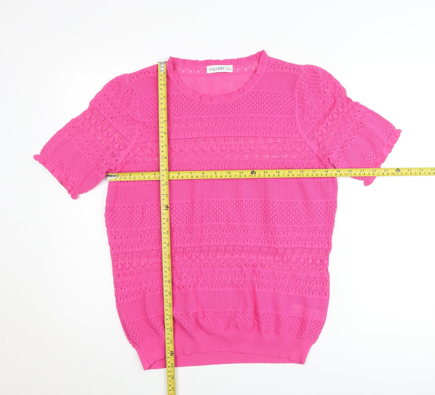 Gallery Women’s Pink Crochet Short Sleeve Cotton Blend Blouse Size L