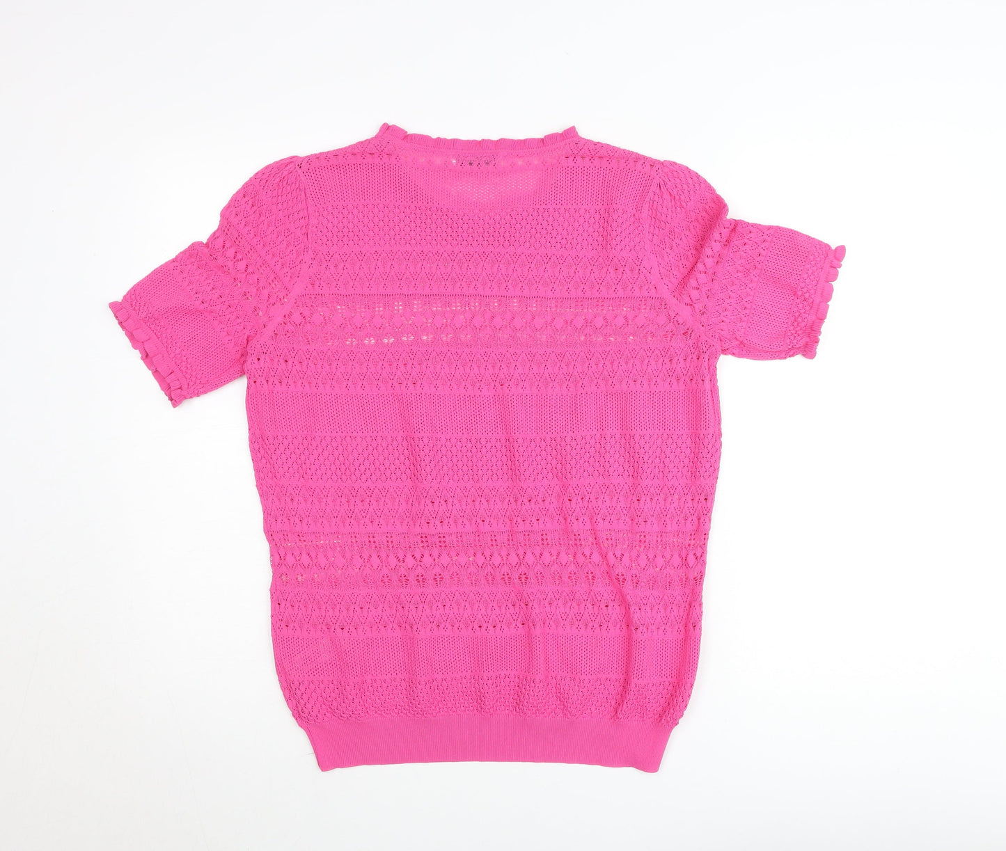 Gallery Women’s Pink Crochet Short Sleeve Cotton Blend Blouse Size L