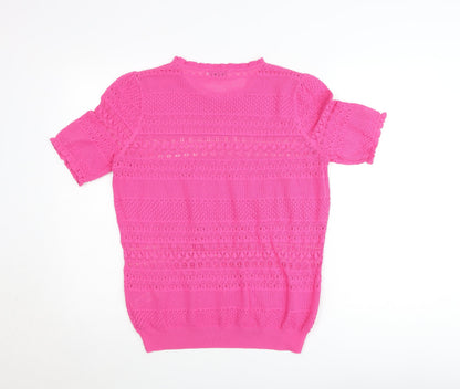 Gallery Women’s Pink Crochet Short Sleeve Cotton Blend Blouse Size L