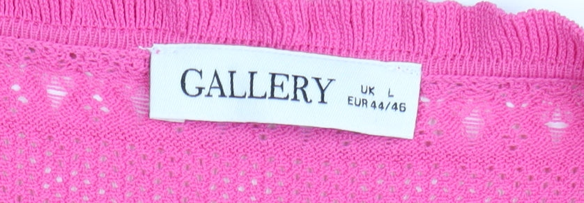 Gallery Women’s Pink Crochet Short Sleeve Cotton Blend Blouse Size L