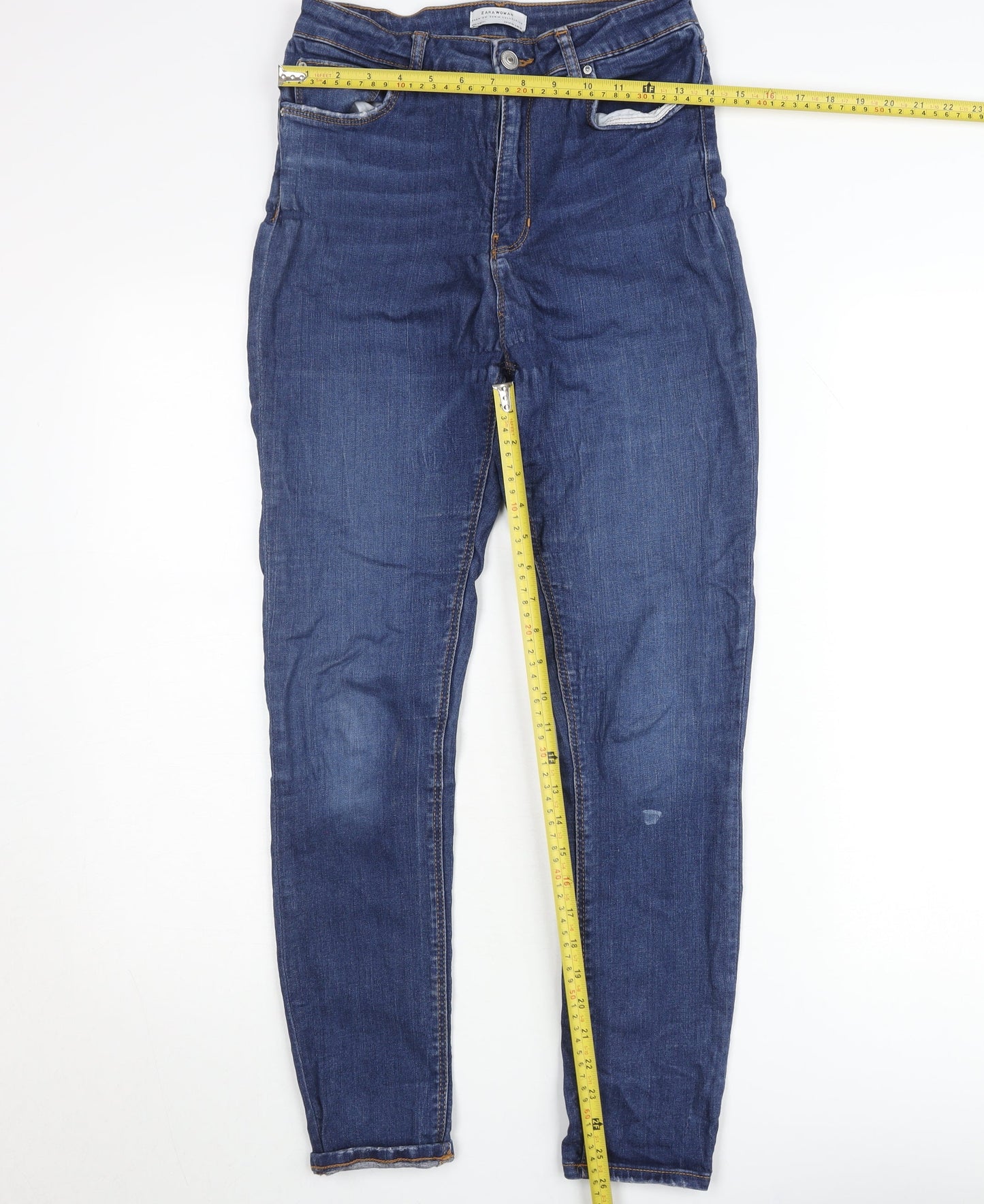 Zara Woman Blue Skinny High Rise Jeans UK 10 Womens Denim