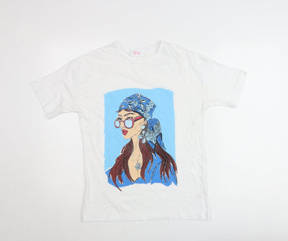 Savida Women's White Graphic T-Shirt 2XS Short Sleeve Cotton