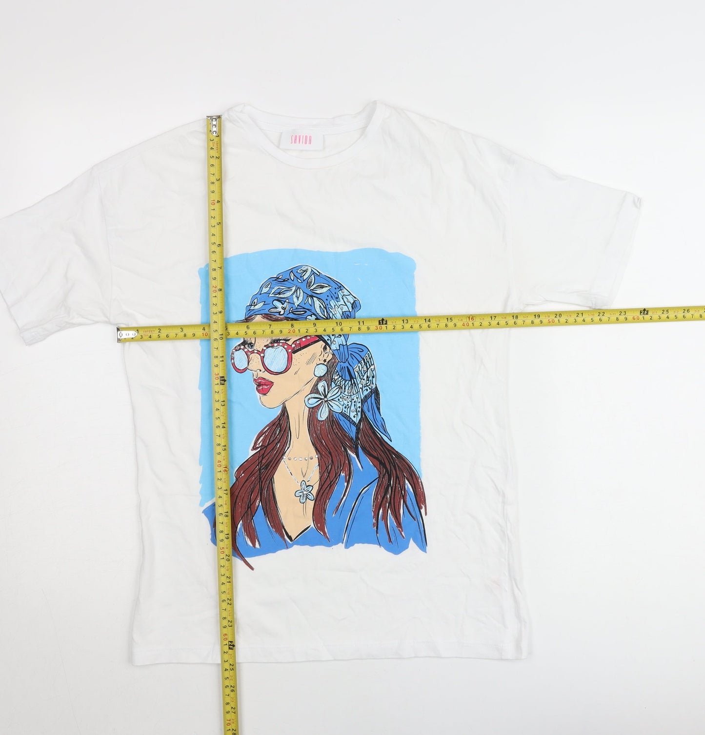 Savida Women's White Graphic T-Shirt 2XS Short Sleeve Cotton
