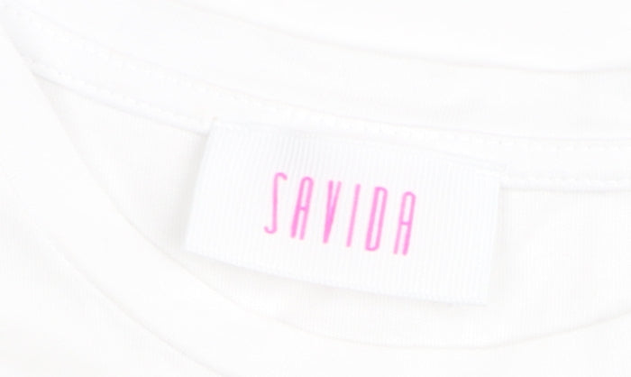 Savida Women's White Graphic T-Shirt 2XS Short Sleeve Cotton