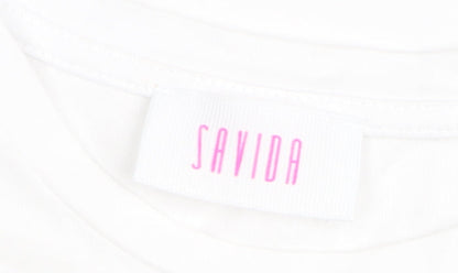 Savida Women's White Graphic T-Shirt 2XS Short Sleeve Cotton