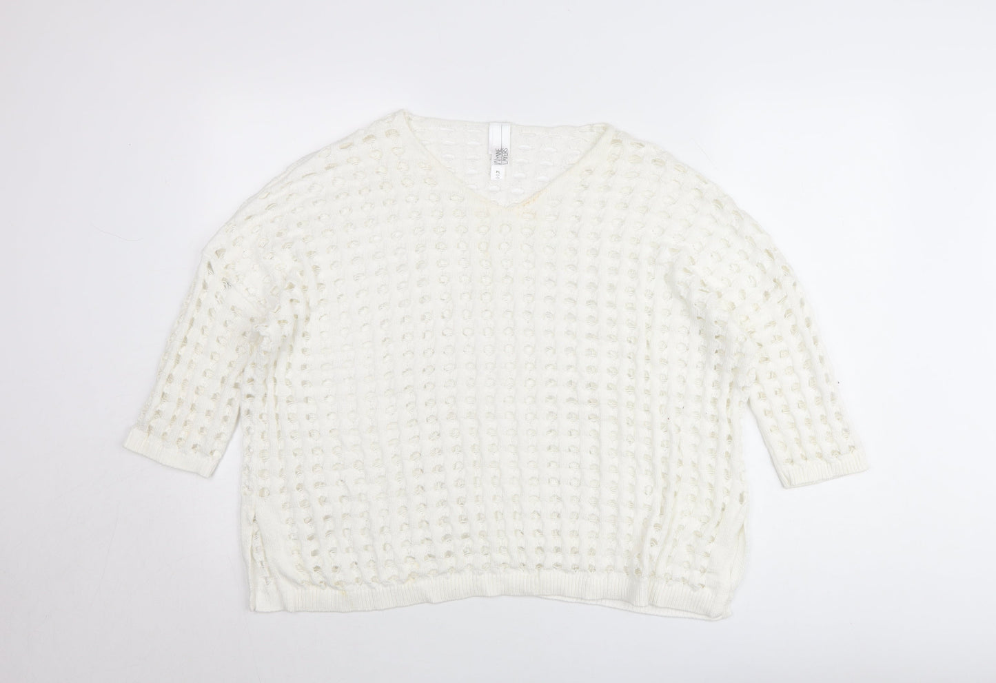 Wynne Layers Womens White PL V-Neck Open-Knit Jumper